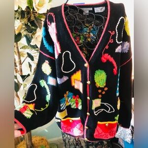 Hand Knitted Raphels Vintage Colorful Women's Sweater